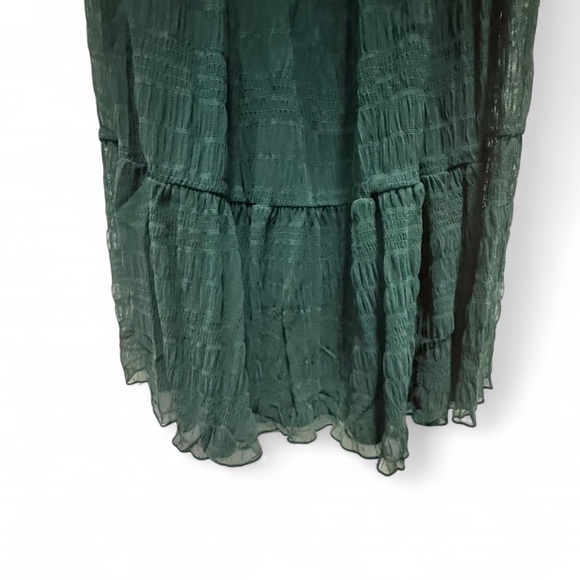 Max Studio Forest Green Mesh Smocked Midi Dress - Picture 5 of 8
